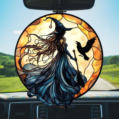 Witch Faux Mosaic Acrylic Suncatcher Stained Glass Effect Window Car Hanging Christmas Ornament