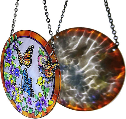 Butterfly Stained Glass Suncather Window Hangings, Colorful Flower Suncatchers 6 inch Colorful