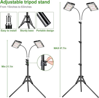 LBW Grow Light for Indoor Plants, Dual Heads Full Spectrum LED, Auto On/Off Timer, 6 Dimmable