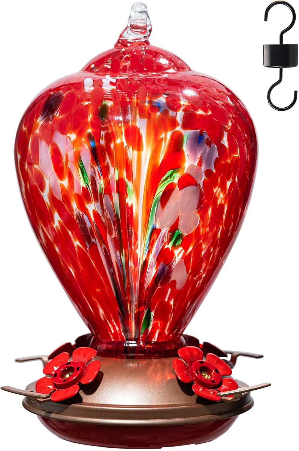 Gifts for Mom 34OZ Hand Blown Glass Hummingbird Feeders for Outdoors Hanging, with Ant Moat Humming