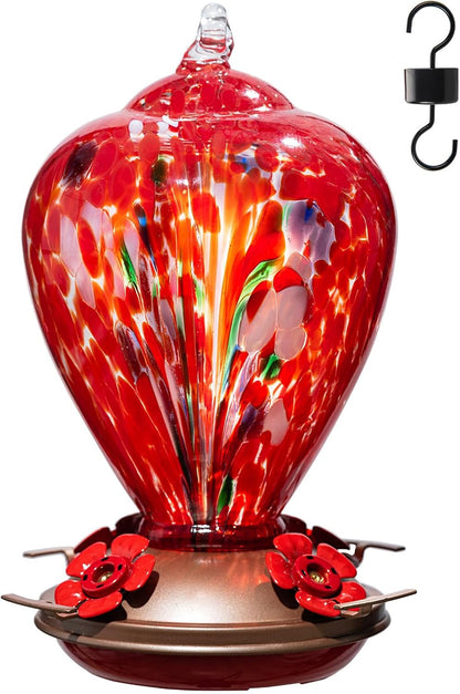 Gifts for Mom 34OZ Hand Blown Glass Hummingbird Feeders for Outdoors Hanging, with Ant Moat Humming