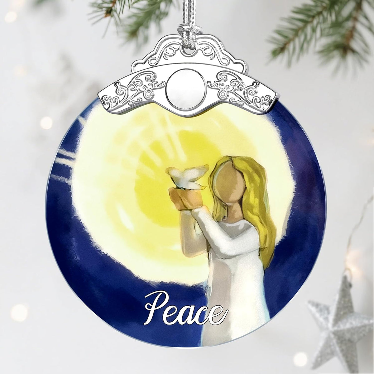 Stained Glass Ornament, Peace Angel Christmas Ornaments, Christmas Decorations for Tree, Holiday