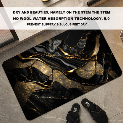 Bath Mat-Bathroom Rug，Black and Metallic Gold Marble-Absorbent Non Slip Quick Dry Stain Resistant