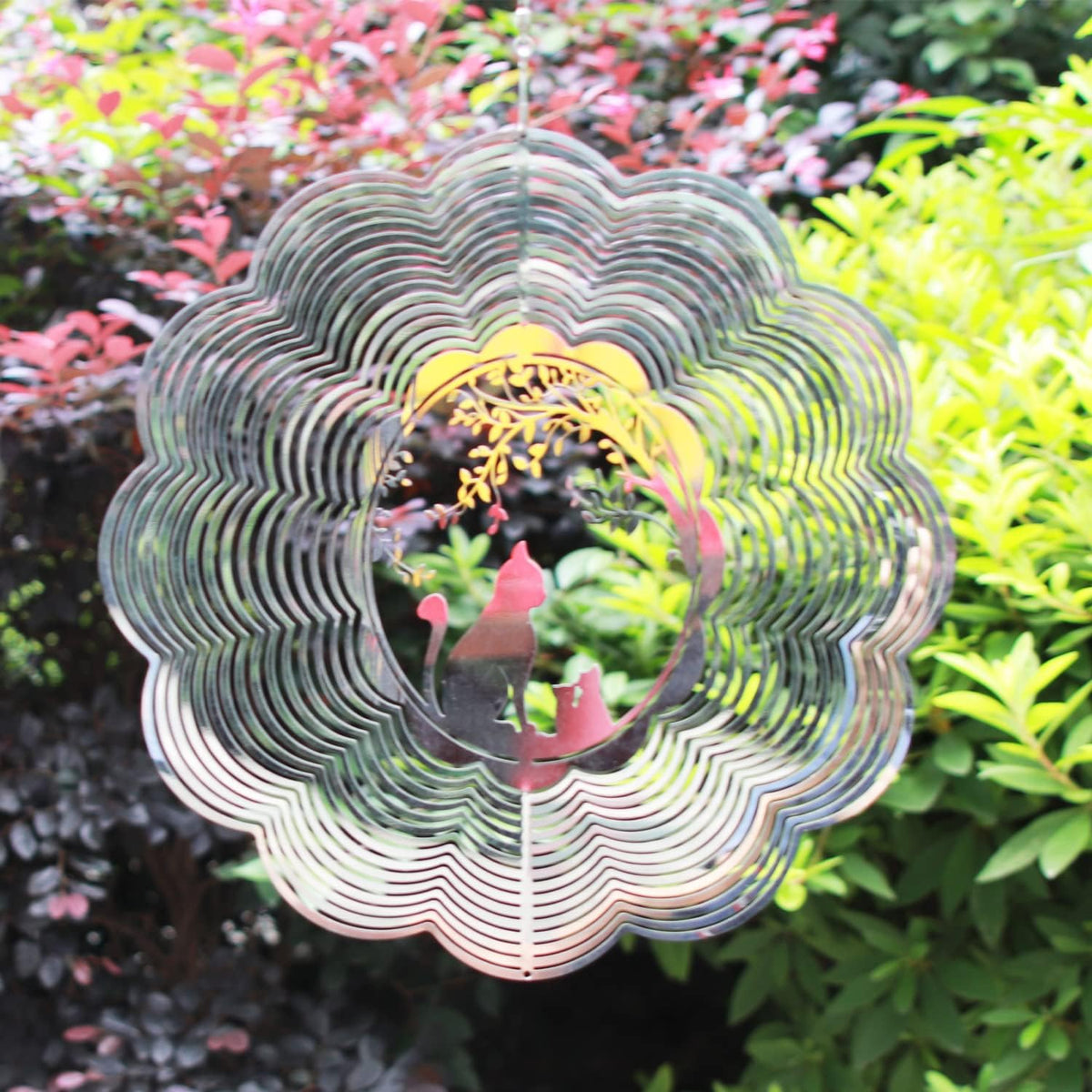 SPRING SONG Cat 3D Kinetic Wind Spinner for Yard and Garden Mirrored Stainless Steel Spinner Indoor