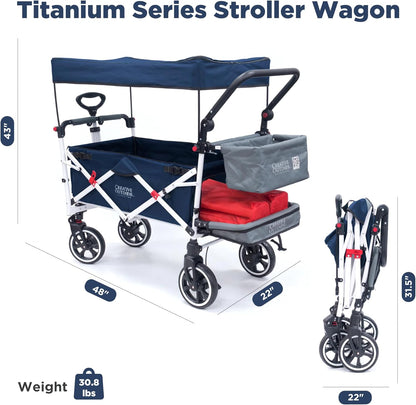 Creative Outdoor Wagon for Kids Push Pull Collapsible Stroller with Canopy Folding Cart | Titanium