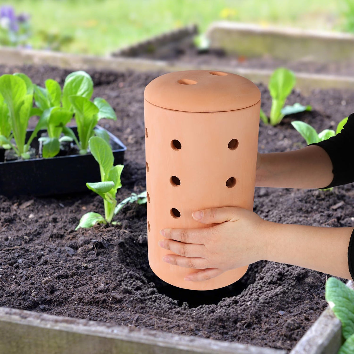 Underground Worm Farm 10 * 4.13 * 4.13Inch Garden Composting bin Ceramics Outdoor Gardening Compost
