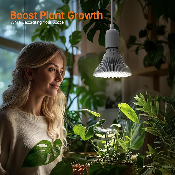 Bstrip Hanging Grow Lights for Indoor Plants, 25W Full Spectrum, White Plant Light Bulb with Timer