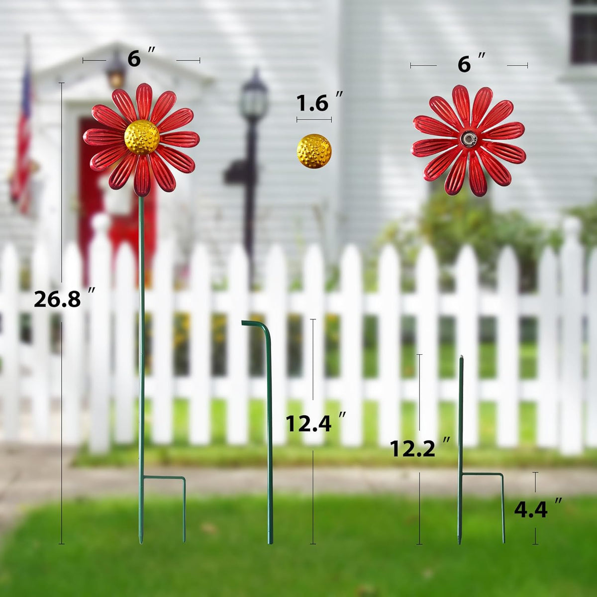 5pcs Wind Spinners Metal Colorful Flowers Garden Stake, Small Daisy Pinwheels, 27" Windmill for