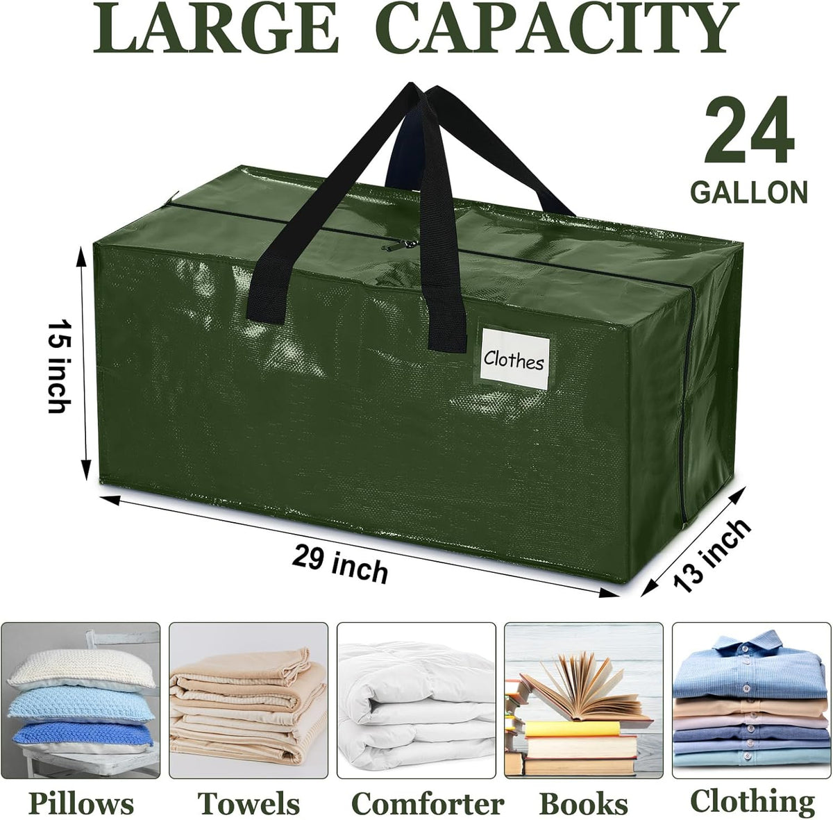 4 Pcs 24 Gallon Large Moving Bags with Zipper and Handles Foldable Storage Duffle Bags Heavy Duty