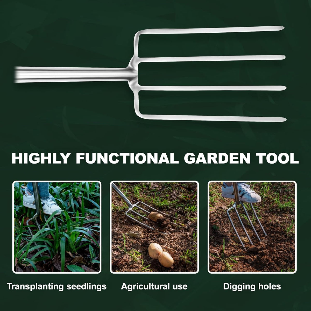 Pitchforks for Gardening Compost Digging Spading Cultivating Aerating Garden Fork Heavy Duty Yard
