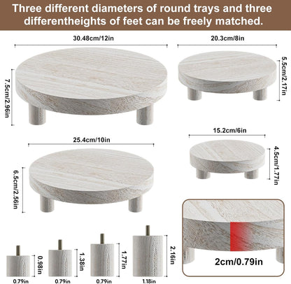 Wood Plant Stand Indoor Outdoor, 12/10/8/6" Round Wood Riser for Decor Wooden Stool Display Stand