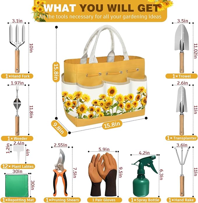 22Pcs Gardening Tools Set for Women Heavy Duty Garden Hand Tool Kit Gifts for Mom Beginner Gardener