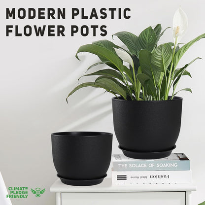 Plant Pots 10/9/8/7.5/7 inch Set of 5,Flower Pots with Multi Mesh Drainage Holes, Large Planters