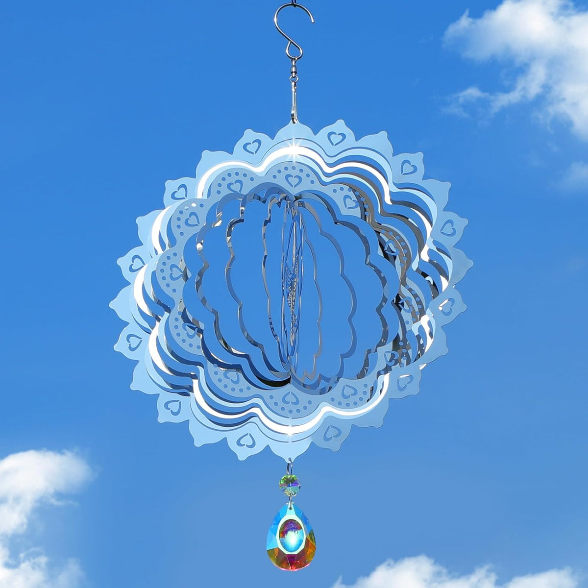 3D Wind Spinners Outdoor Flowing-Light Effect Metal Garden Decor, Highly Reflective Bird Deterrents