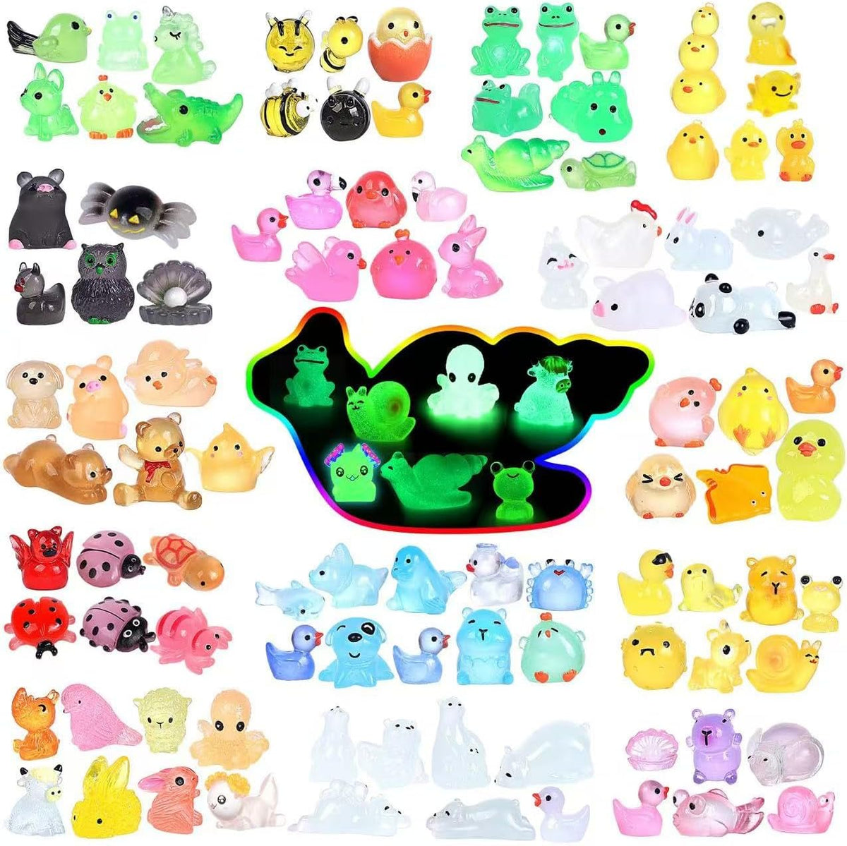 Luminous Mini Resin Animals 100 Pcs Glow in The Dark Resin Animals 100 Styles Miniature Fairy