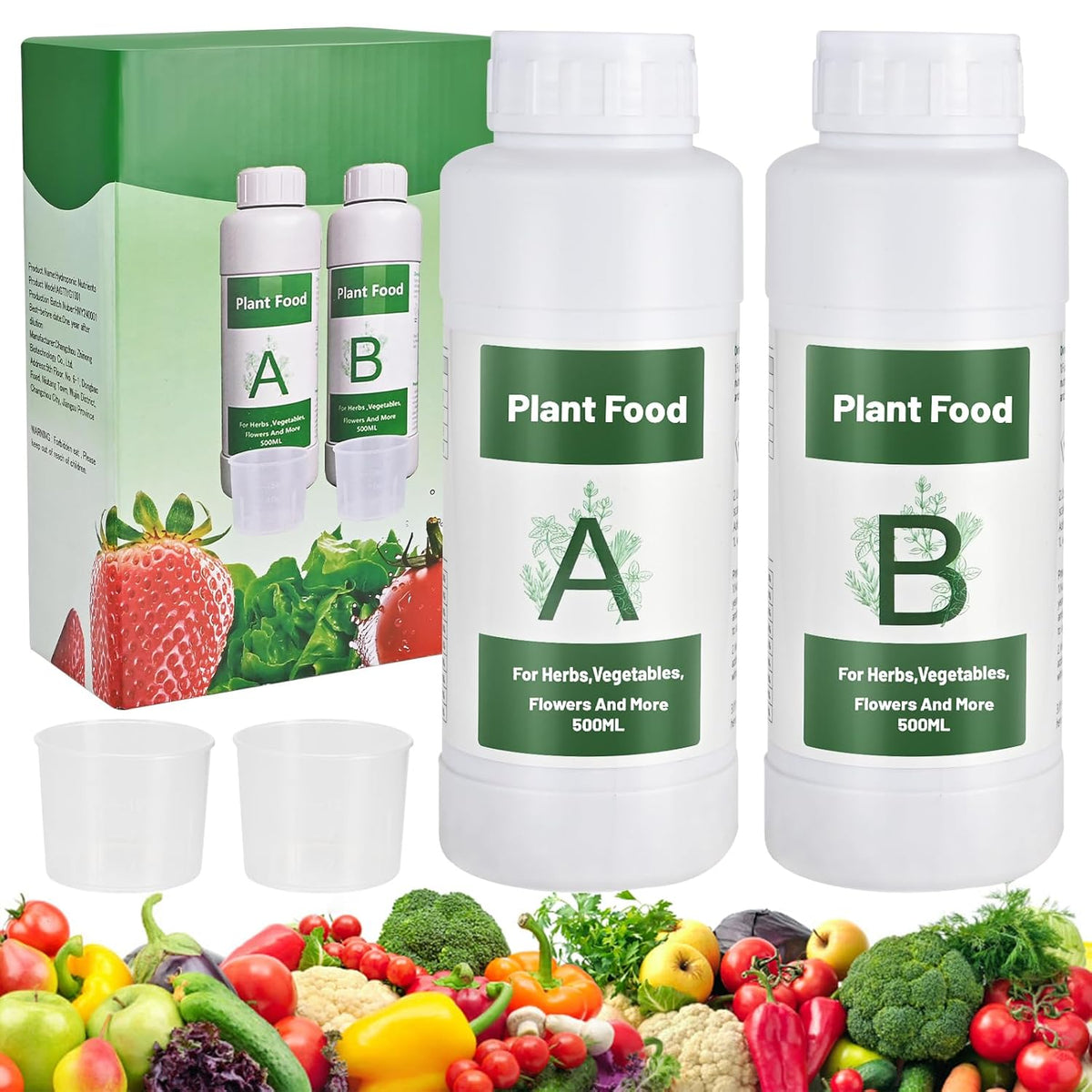 1000ml Hydroponic Nutrients A&B for Aerogarden Plant Food with 2 Measuring Cups - Fertilizer for