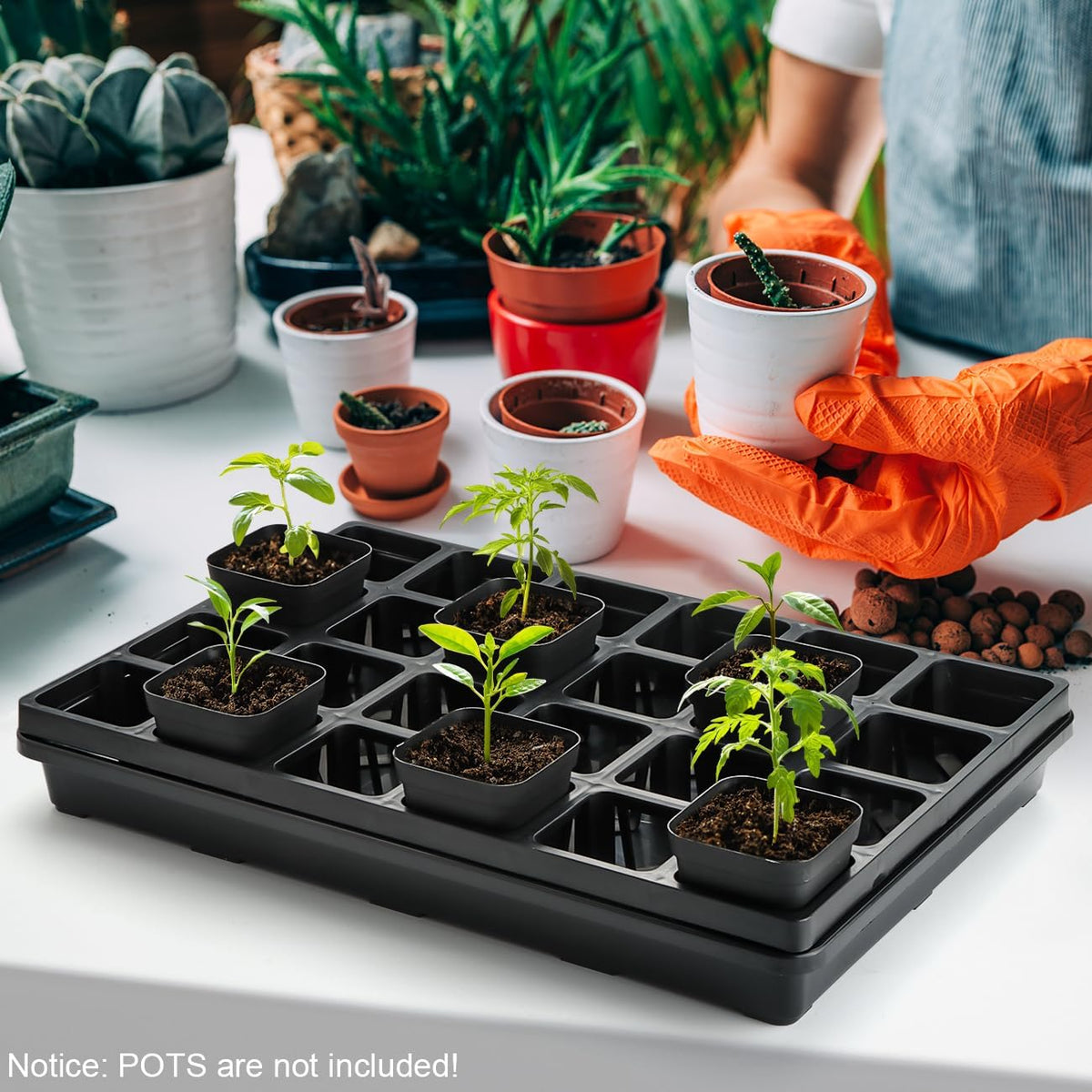 24 Cell Nursery Pots Trays (17"x11"x2") with Plastic Flat Seed Starter Trays, Durable Carrying