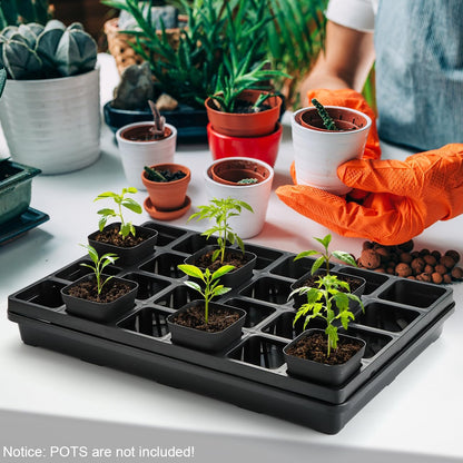 24 Cell Nursery Pots Trays (17"x11"x2") with Plastic Flat Seed Starter Trays, Durable Carrying
