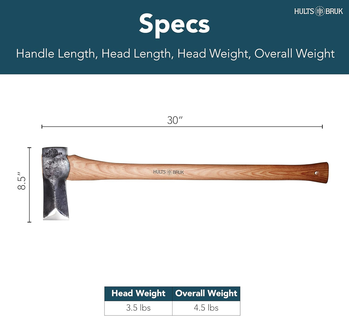 Hults Bruk 840740 Sarek Splitting Axe - 3.5 lb Head, 30" Handle