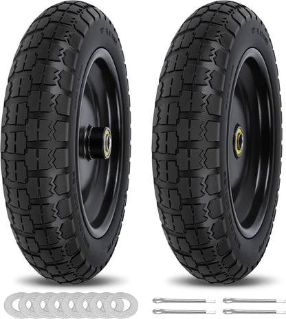 13 Inch Flat Free Wheels Tires 4.00-6 Solid Replacement with Universal 5/8" Axle Bore Hole, 8
