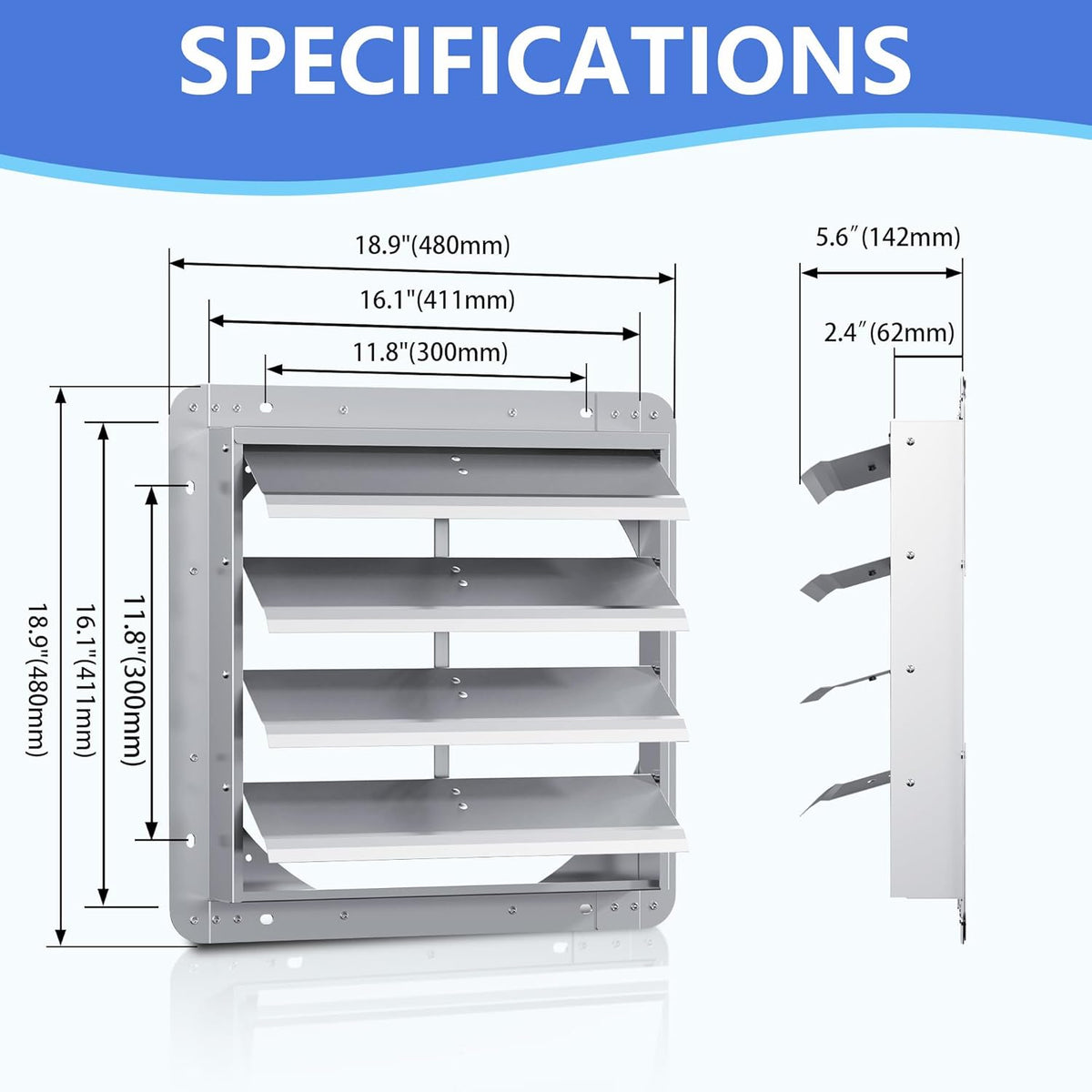 16 Inch Galvanized Shutter Exhaust Louver Vent, Automatic Gravity Shutter Louver Vent for Home