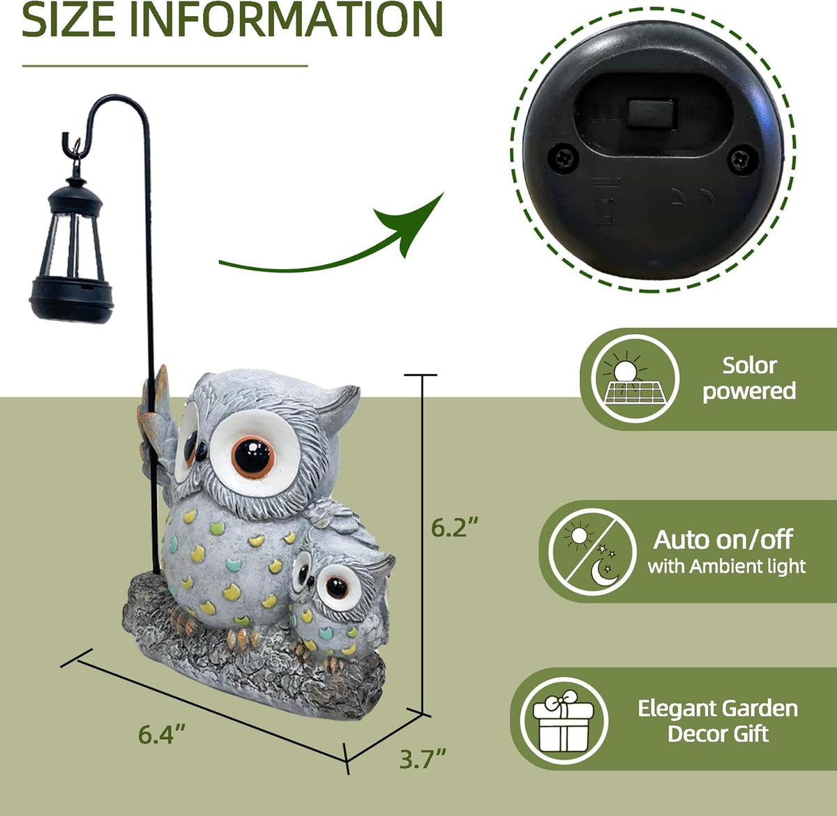 Garden Statues Owl with Solar LED Lantern, Resin Solar Garden Decor for Outside, Yard Decorations
