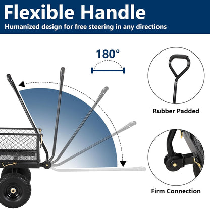BILT HARD 10" Flat Free Tires Heavy Duty Garden Cart with 180° Rotating Handle and Removable Sides