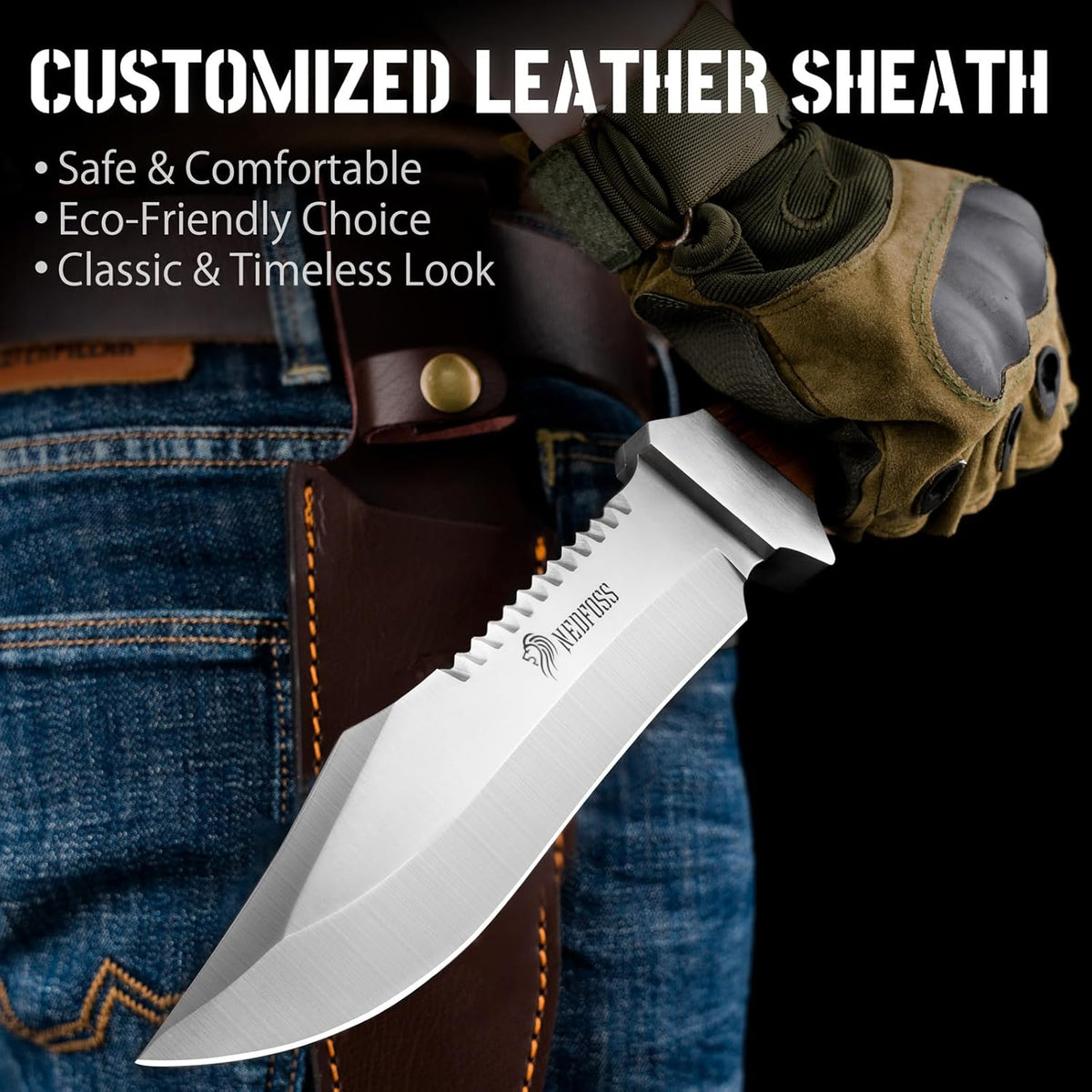 NedFoss 13" Survival Knife with Sheath, 7" Large Blade Camping Knives with Rosewood Handle, Full
