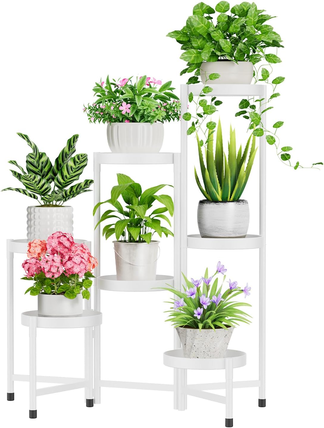 iDavosic.ly Plant Stand Indoor Outdoor, 7 Tier Corner Metal Flower Display Holder Shelf, Folding