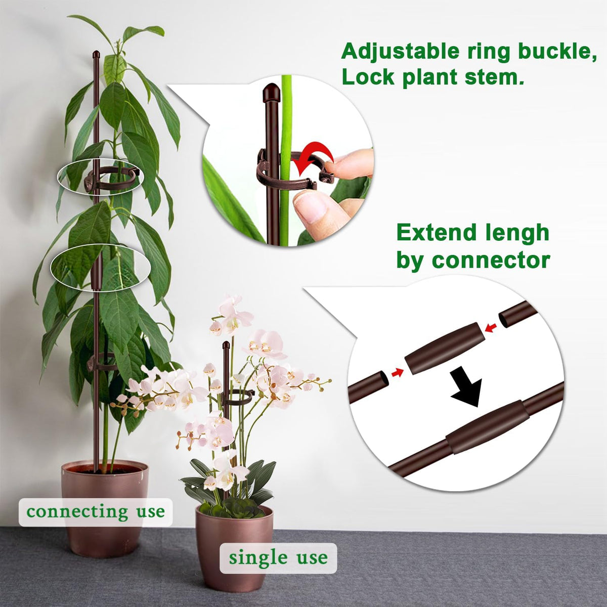 Plant Stakes 17inch &11inch SupKing 16Pcs Adjustable Flower Support Poles Brown Orchid Sticks with