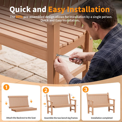 Psilvam 2-Person Outdoor Bench with 700 Lbs Weight Capacity, Teak