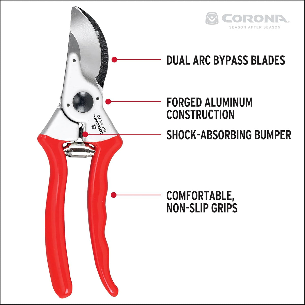 Corona BP 6250 Forged Steel Aluminum Handles Bypass Hand Pruner - 1 inch Cut Capacity Stem and