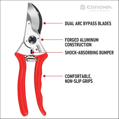 Corona BP 6250 Forged Steel Aluminum Handles Bypass Hand Pruner - 1 inch Cut Capacity Stem and