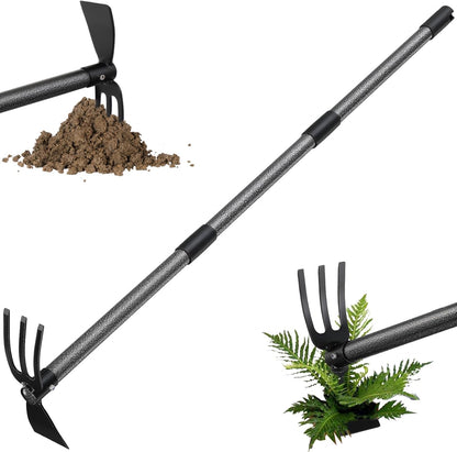 Garden Hoe Tool, 2-in-1 Heavy Duty Dual-Head Weeding Tool, 45" Adjustable Long Handle Cultivator