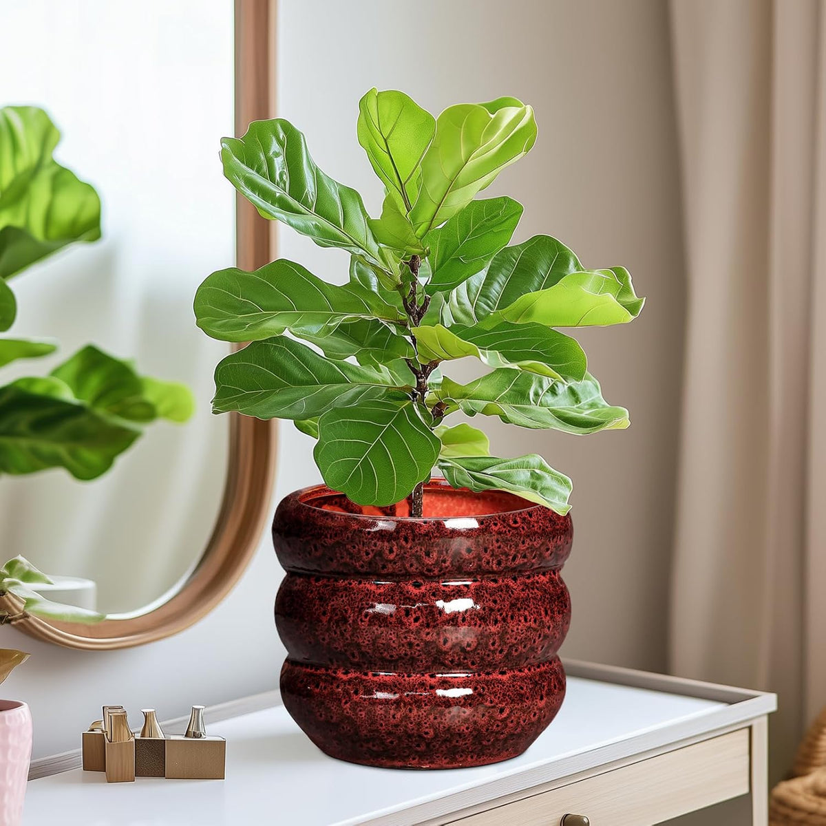 SQOWL Ceramic Flower Pots - 8 Inch Planter for Indoor Plants, Ceramic Plant Pot with Drainage Hole