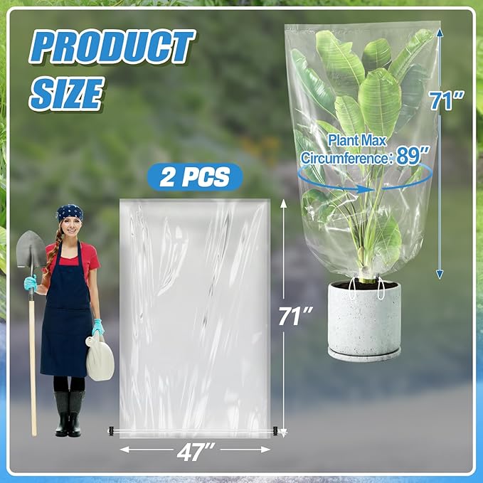 ANPHSIN 2 Pcs Extra Large Winter Plant Cover Freeze Protection - 71" x 83" Plastic Plant Frost Bags