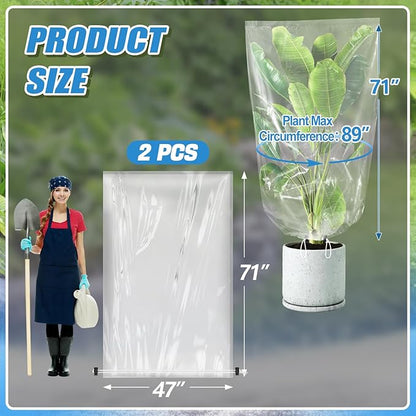 ANPHSIN 2 Pcs Extra Large Winter Plant Cover Freeze Protection - 71" x 83" Plastic Plant Frost Bags