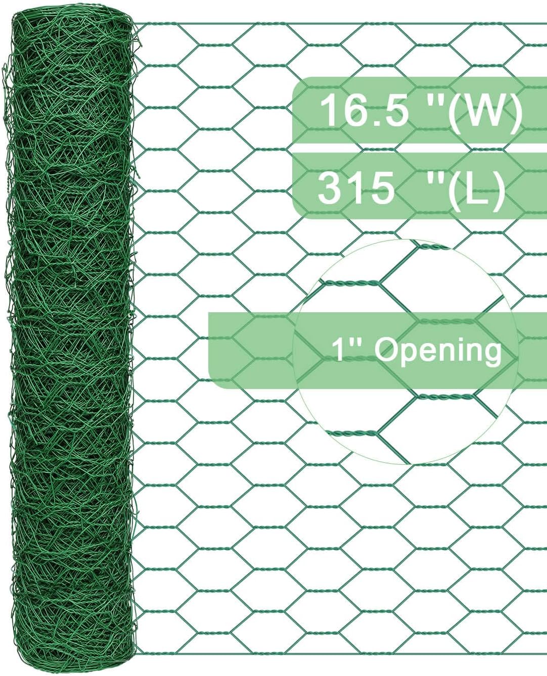 vensovo Garden Poultry Green Chicken Wire - 16.5 '' × 315 '' Chicken Wire Floral for Crafts, Garden