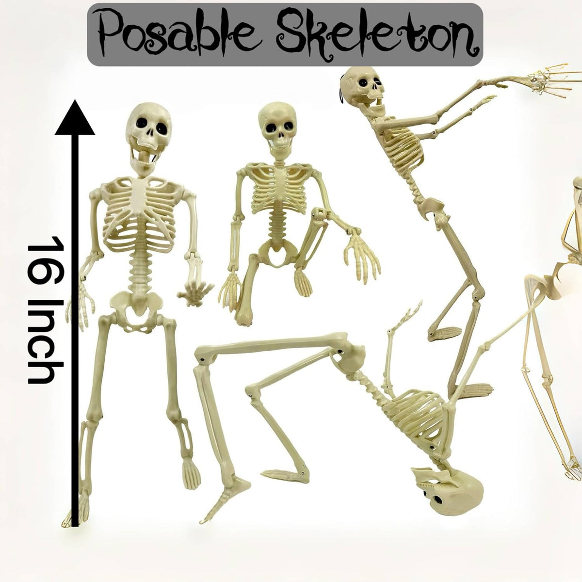 GIFTEXPRESS 8‑Piece Halloween Yard Decorations – 4 Posable 16 inch Skeletons + 4 Pink Flamingo Lawn