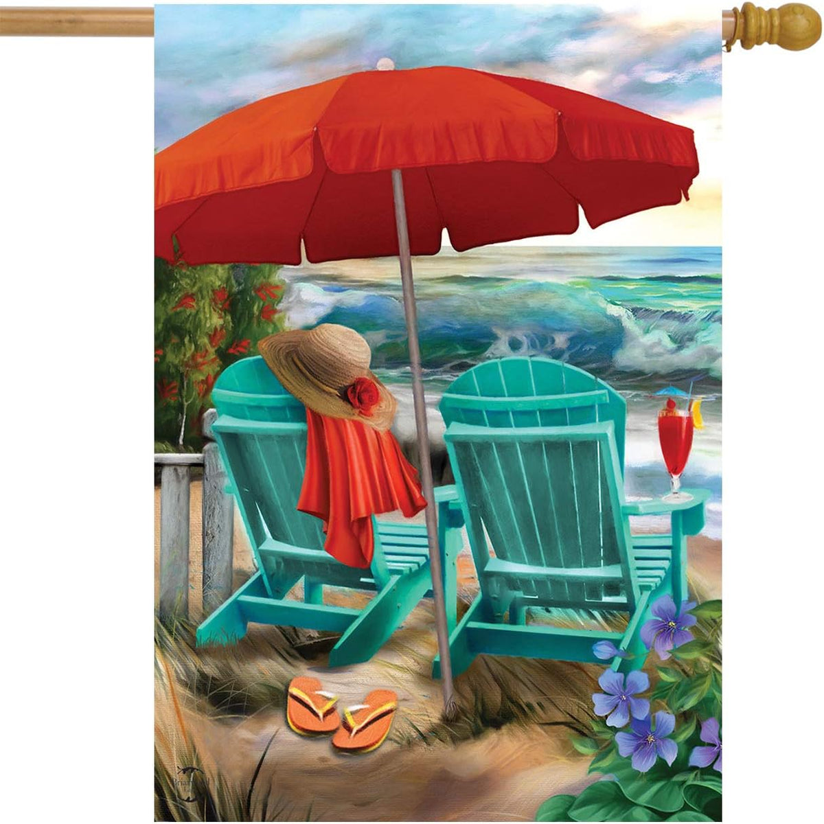 Beach Life Summer House Flag Nautical Adirondack Chairs 28" x 40" Briarwood Lane