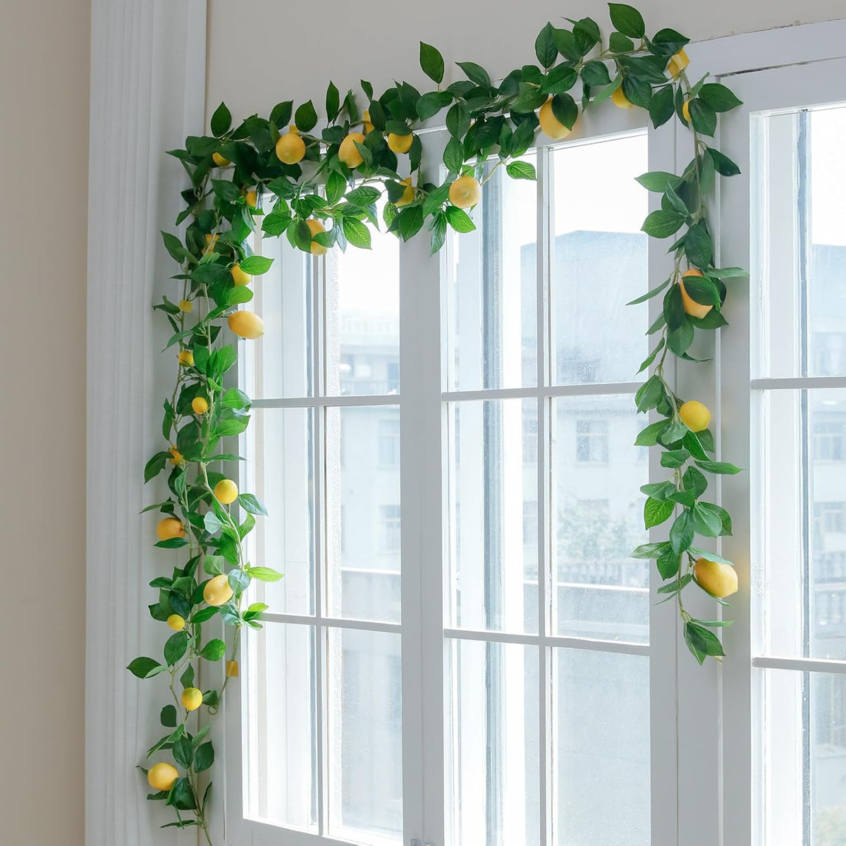 3 Strands Lemon Artificial Vines, 71" Lemon Silk Vine Garland with Green Leaves, Fake Hanging