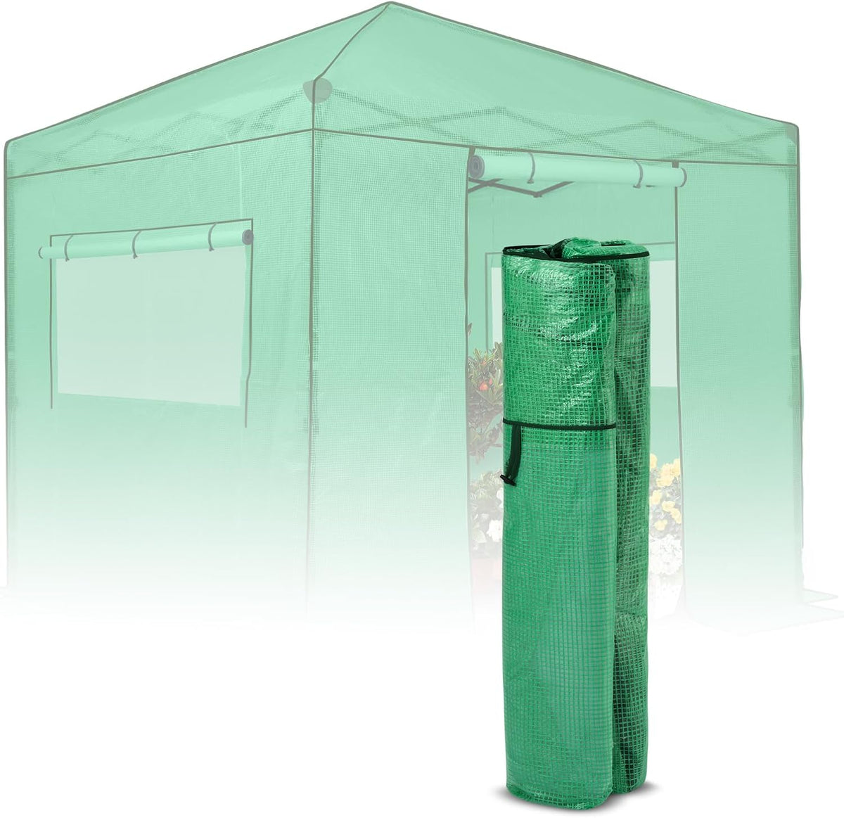 EAGLE PEAK Replacement Cover for 8x8 Portable Walk-in Pop up Greenhouse, Front and Rear Roll-Up