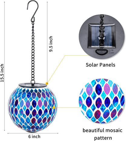 VCUTEKA Hanging Solar Lanterns Mosaic Solar Lights with Hook Up, Outdoor Garden Lights Decor for