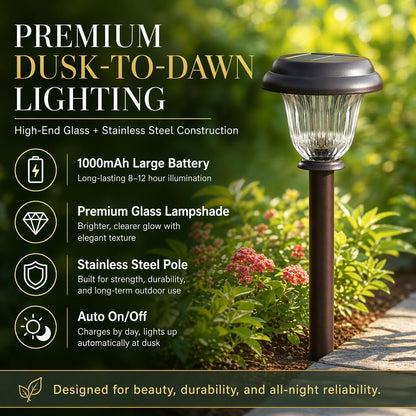 DERAYSION 8 Pack Solar Lights Outdoor, Stainless Steel Glass Solar Pathway Lights, Auto On/Off