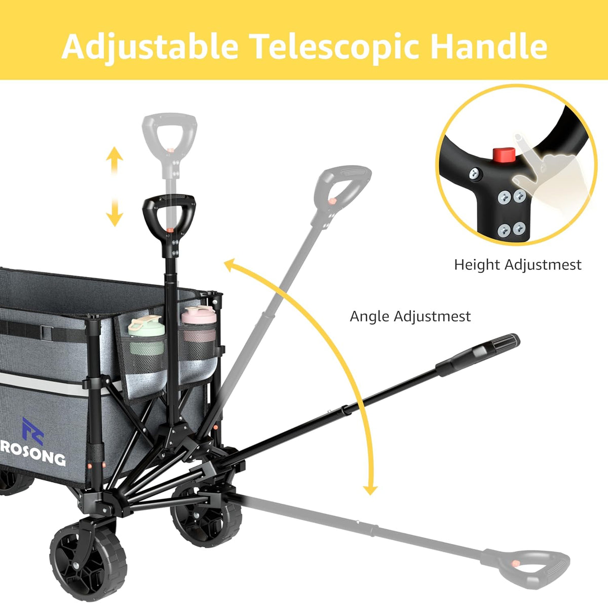 Collapsible Wagon Cart with Wheels Foldable - Folding Utility Heavy Duty Wagons Carts for Grocery