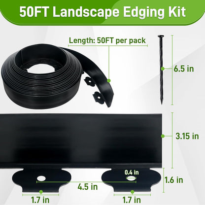 3.15" x 50' No Dig Landscape Edging, Plastic Garden Edging Borders with 45 Anchoring Spikes