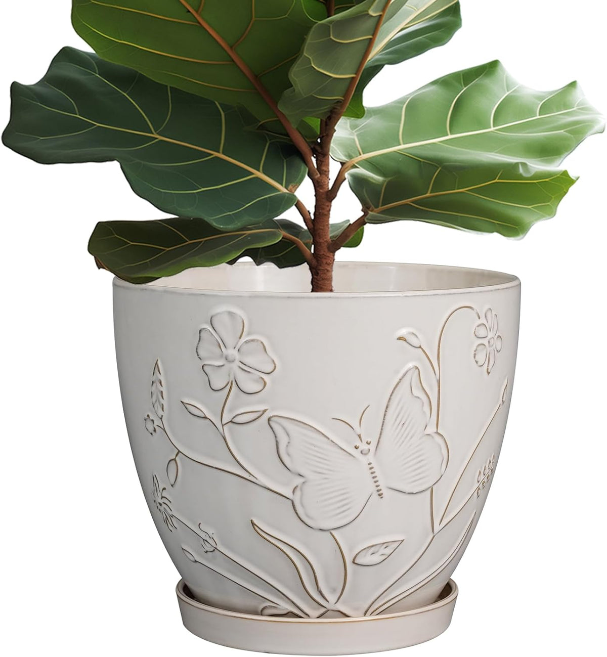 10 Inch Plant Pot Ceramic Planter Pot with Drainage Hole and Saucer Round Planter Large Flower Pot