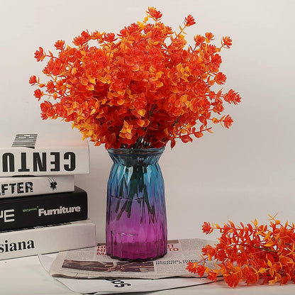 RECUTMS 8 Bundles Artificial Fall Flowers No Fade Faux Autumn Plants, Fake Indoor Outdoor Greenery