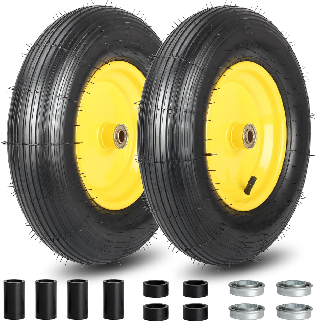 (2 Pack)4.80/4.00-8 Wheelbarrow Tire and Wheel, 16" Rubber Pneumatic Wheel, 3" -6" Centered Hub