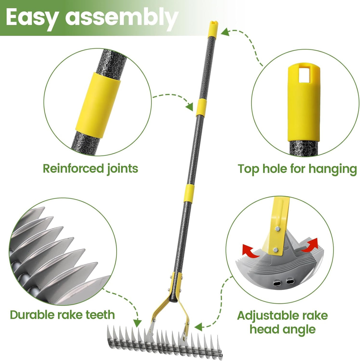 Thatch Rake, 70 inch Heavy Duty Dethatcher Rake Adjustable Dethatching for Loosening Soil Gathering
